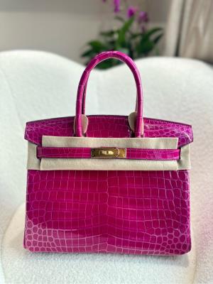 wholesale quality hermes birkin 30 shinny alligator j5 rose scheherazade